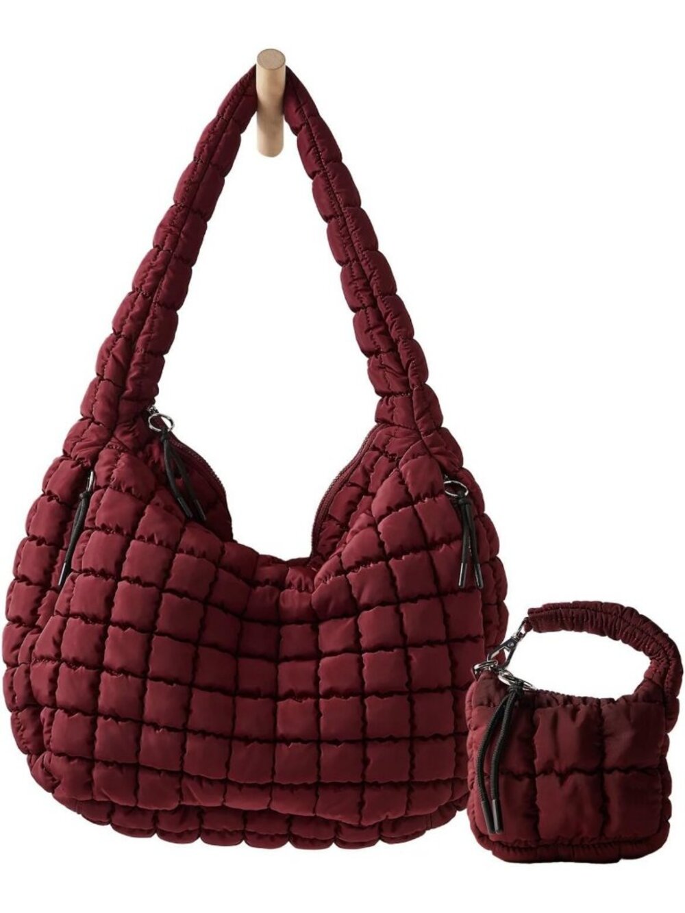 Stylish Large Quilted Puffer Tote Bag with Mini Pouch - Puffy Carryall Set